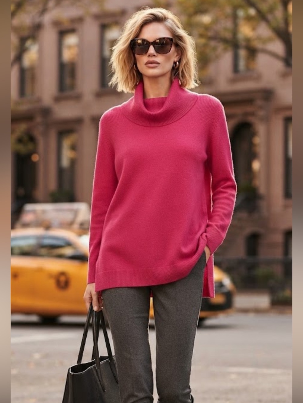Chico’s hot pink oversized cotton cashmere blend cowl neck sweater